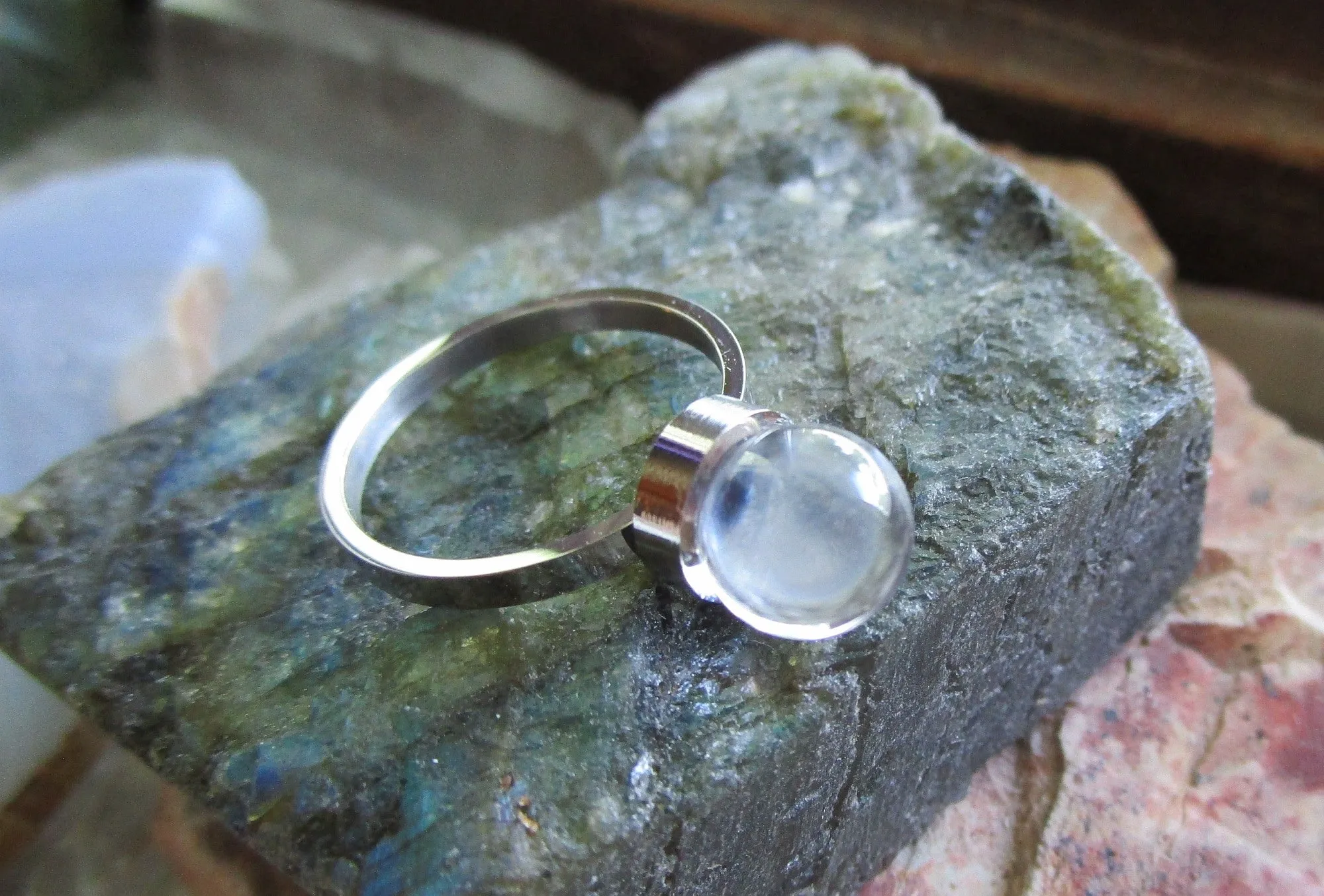 Crystal Ball Natural Tiny Quartz Sphere Silver Ring