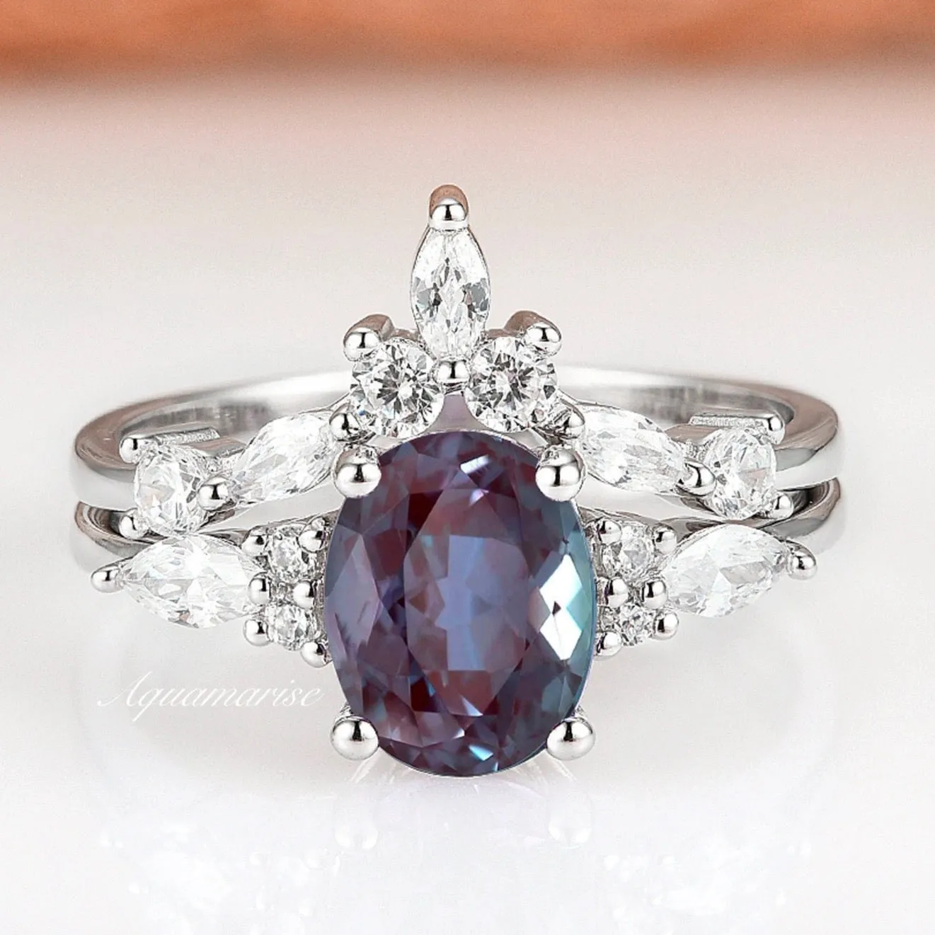 Evelyn Alexandrite Ring Set- Sterling Silver