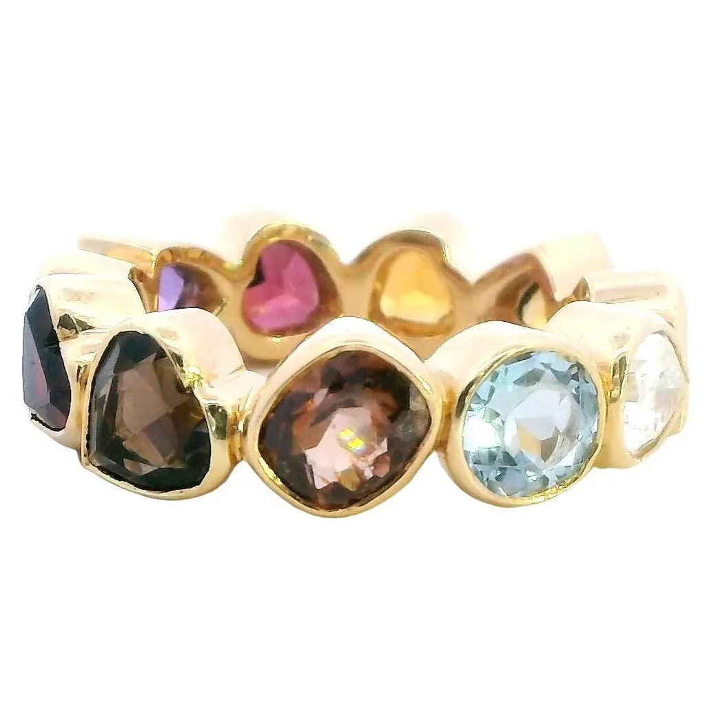 Exquisite 18ct Yellow Gold Full Circle Gemstone Ring - Diverse Cuts & Colours