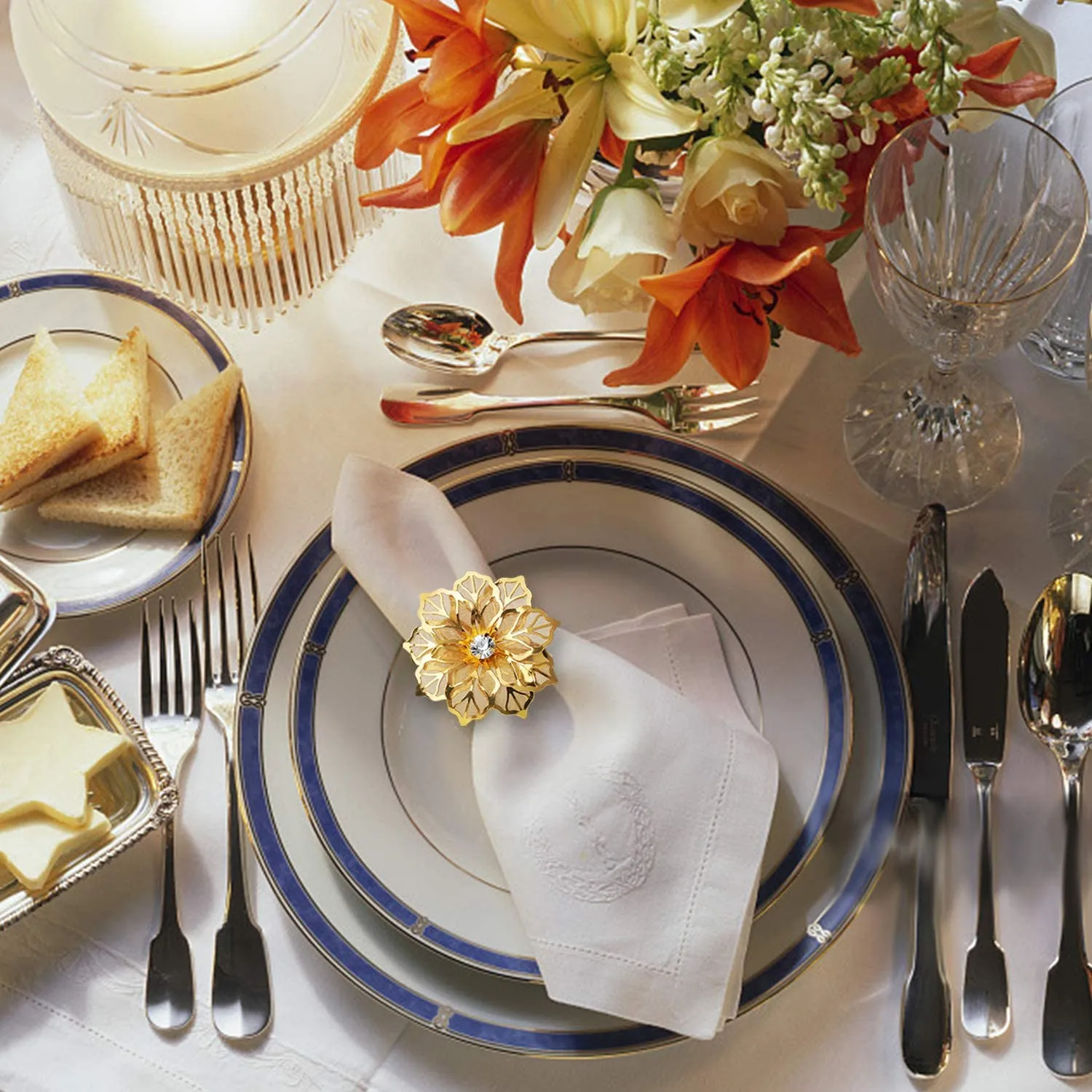 Napkin Holder Rings-Golden Flower